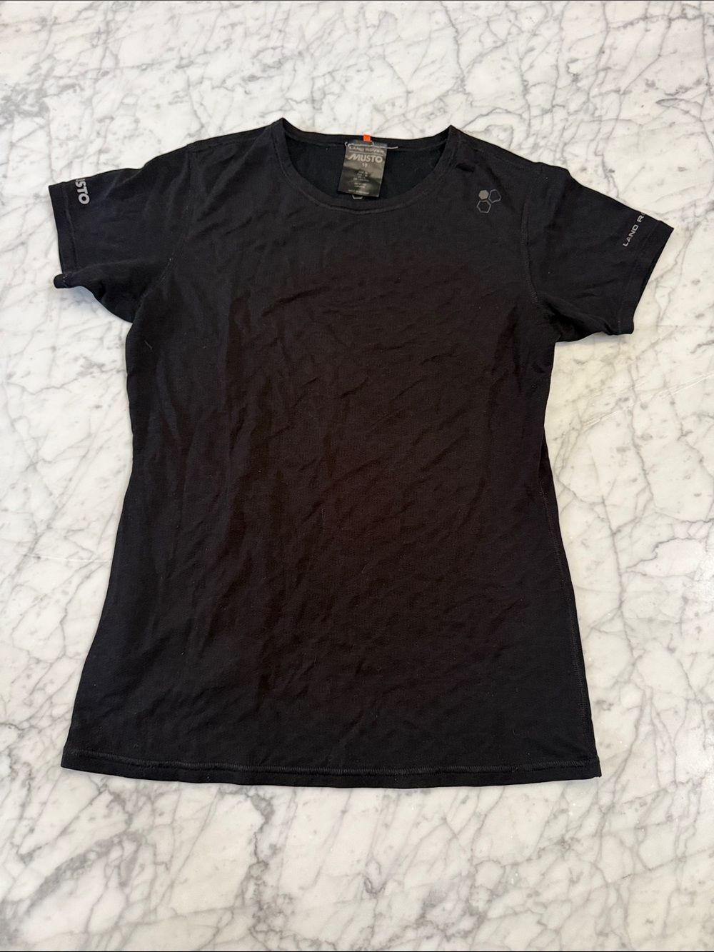 Musto Workout Shirt Range Rover Graphic Black Tee Womens Sz 10 Wool Blend